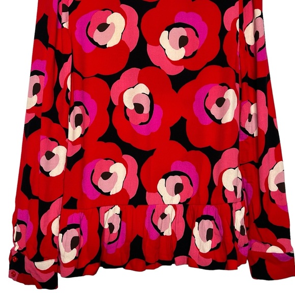 Kate Spade Womens Red Rose Deco Peplum Drop Waist Long Sleeve Blouse Top Size 8 - Picture 7 of 16